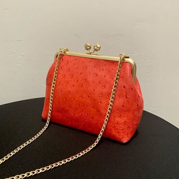 Handmade Genuine Ostrich Textured Leather "Cat paw" Kisslock Wristlet/Crossbody - Picture 6 of 16